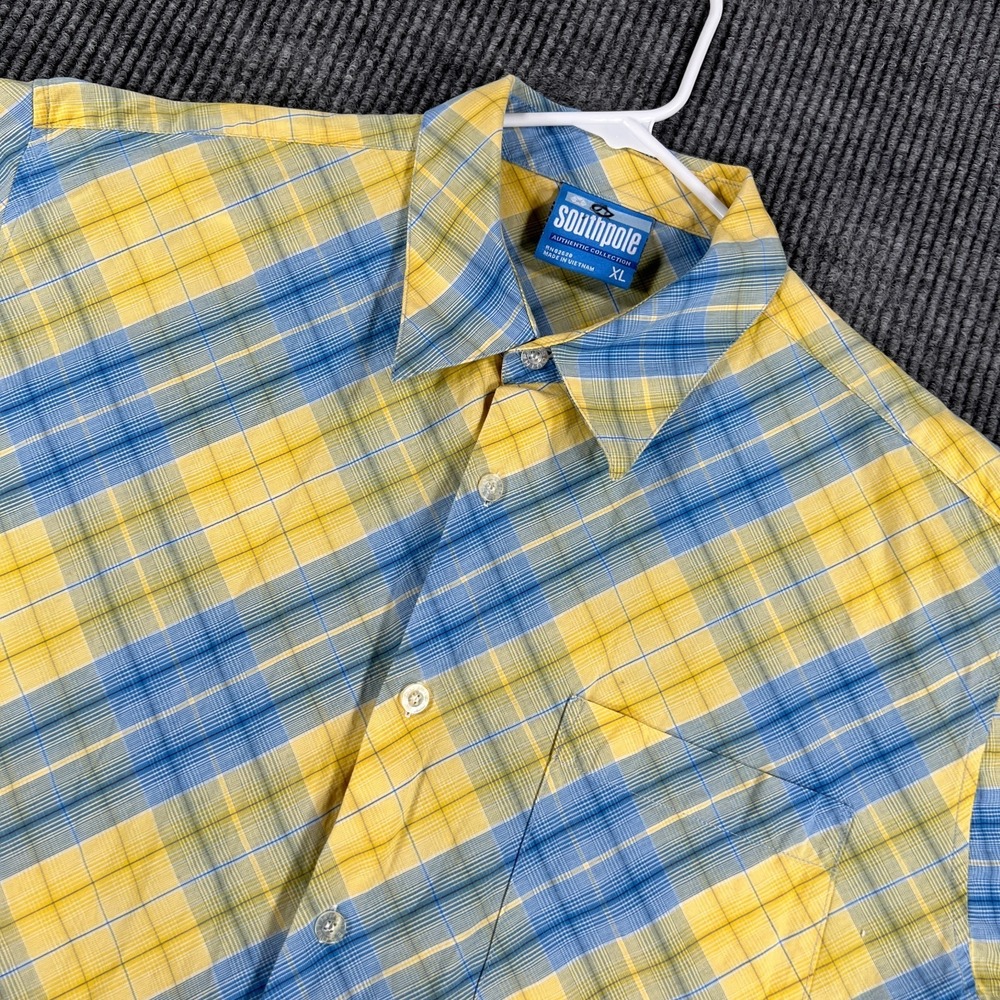Southpole Shirt Mens XL‎ Yellow Plaid Button Down Short Sleeve Casual Comfort